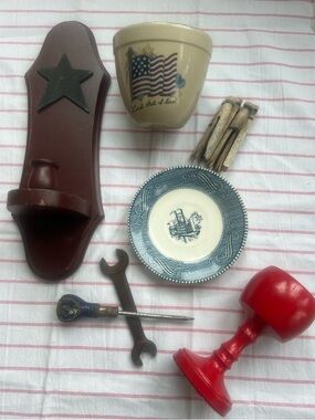 Vintage Flatlay Home Accents Decor - Red, Cream, Navy,  - all included